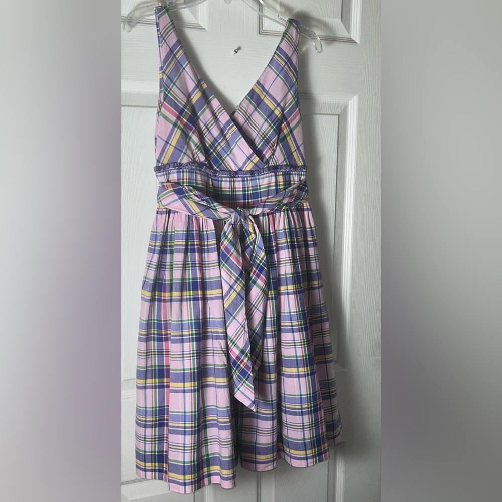 Ralph Lauren Girl's Plaid Cotton Pleated Dress with tulle underskirt